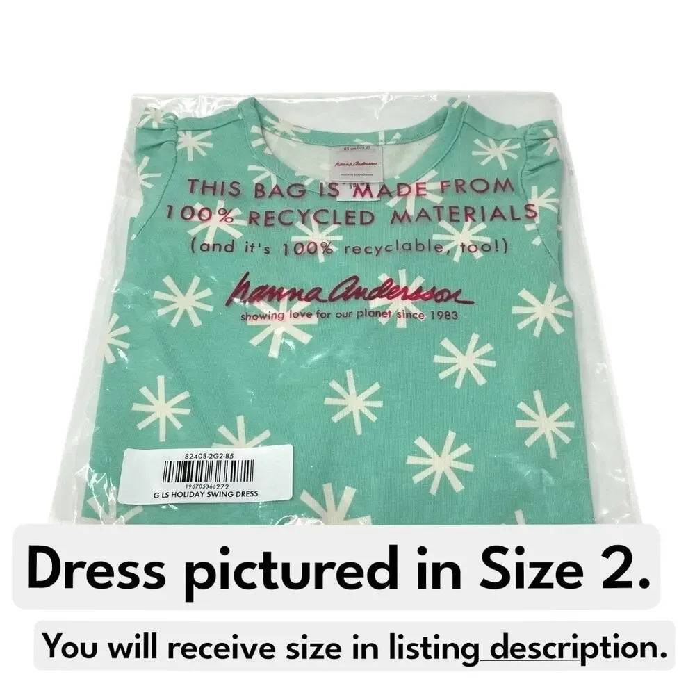 Hanna Andersson NWT Long Sleeve Green “Snowflake” Swing Dress. Size 5.